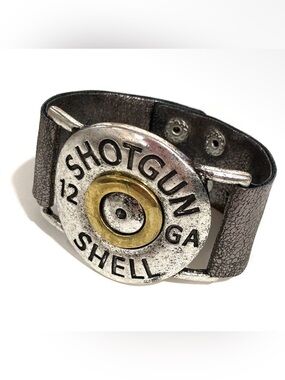 NWT Large 12 Gauge Shotgun Shell Weathered Silver Leather Wrap Bracelet